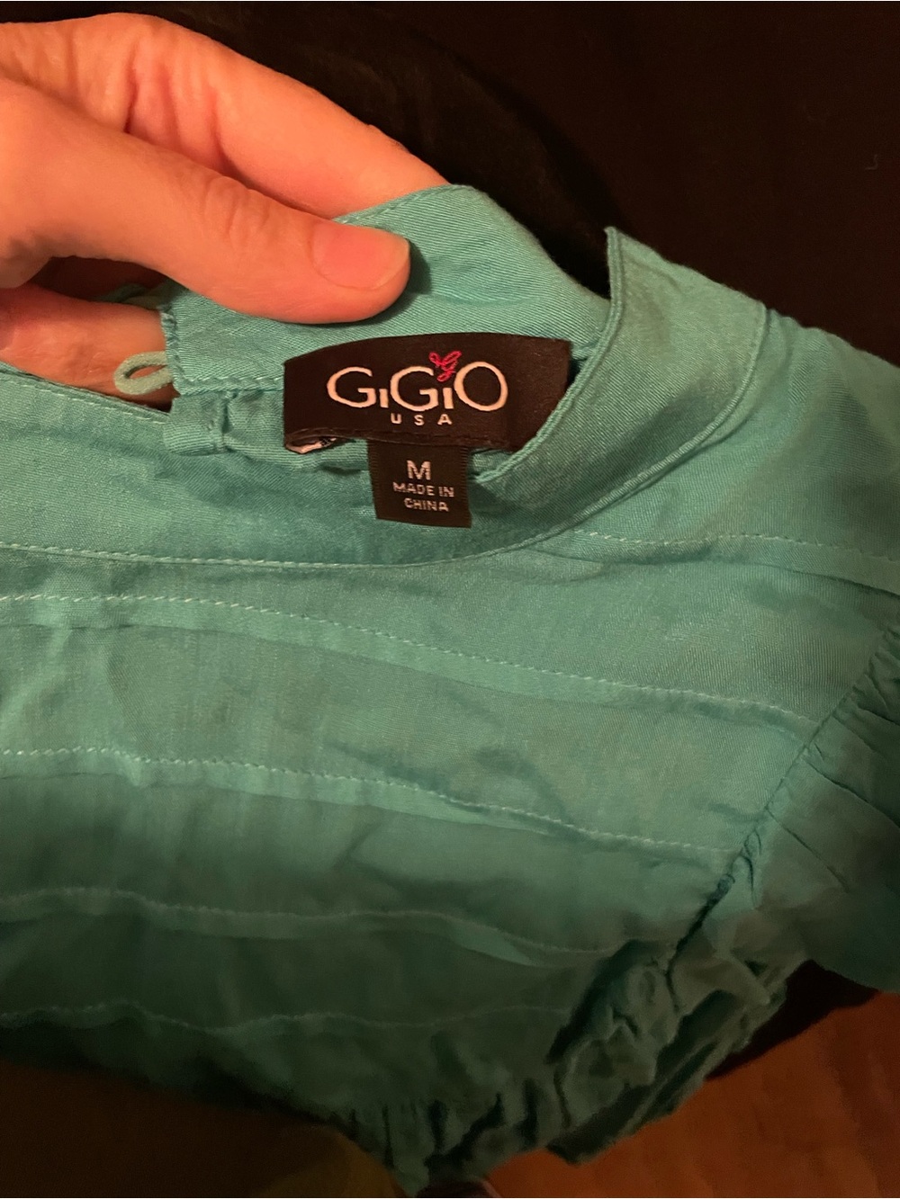 GIGI USA Teal Short Sleeve Ruffle Detail Blouse
